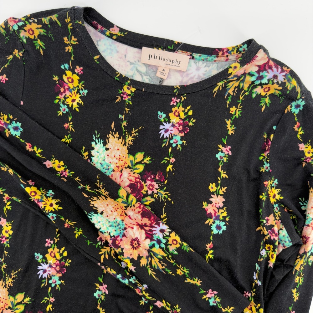 Philosophy‎ Republic Clothing Womens Floral Long Sleeve Top Black Multi Size M